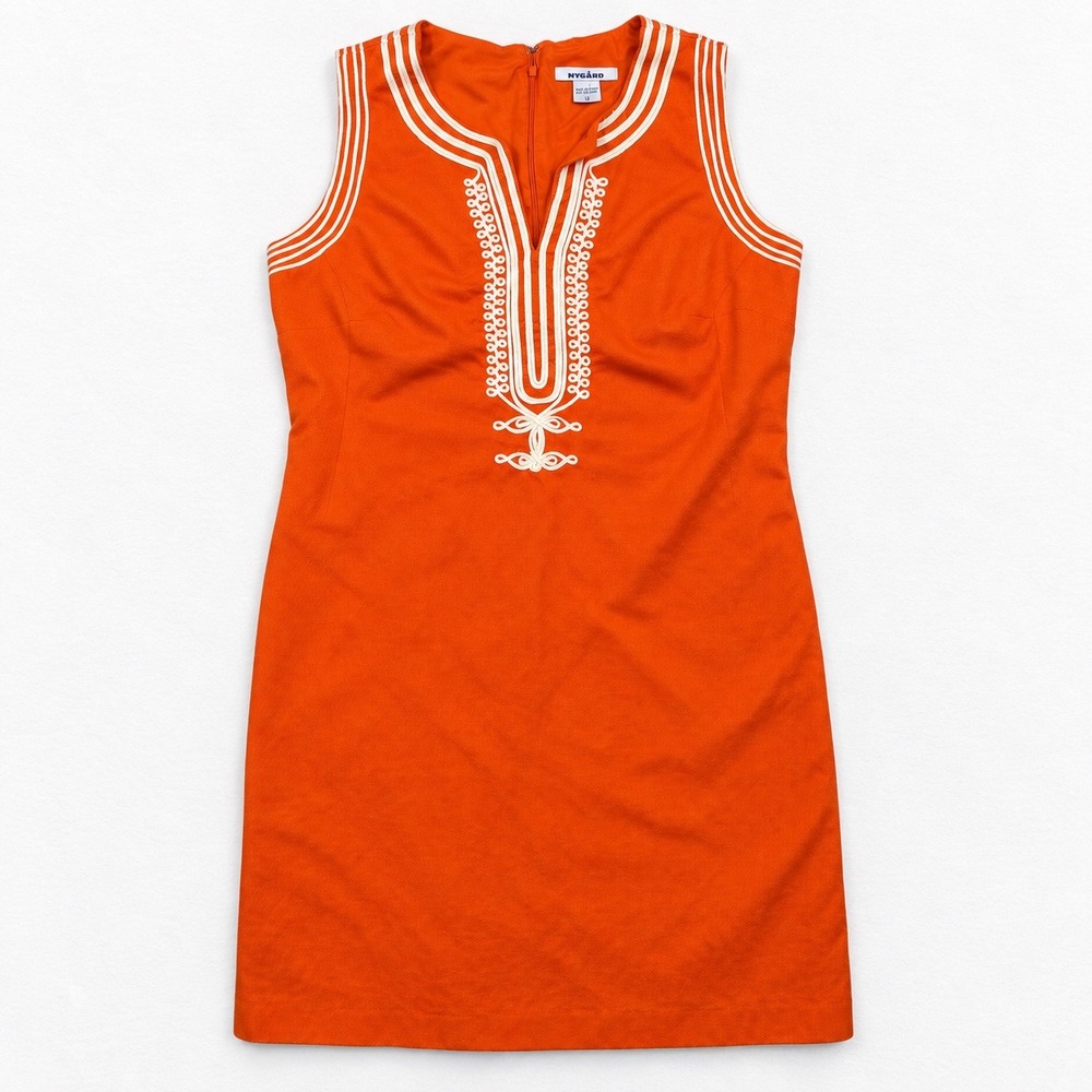 Nygard Orange Linen Blend Soutache Trim Sleeveless Shift Dress Size 12